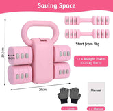 Xelvre Adjustable Kettlebell & Dumbbell Set for Women – 2-in-1 Pink Weights (1–5 kg) | Home Fitness Equipment