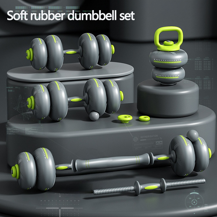 Xelvre Soft & adjustable dumbbell set 20kg, 5-in-1 strength station with barbell, dumbbell, kettlebell function, floor-protecting for home gym, fitness strength training, compact workout set for home
