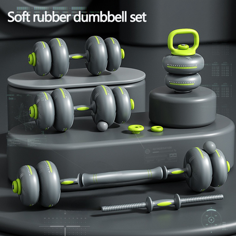 Xelvre Soft & adjustable dumbbell set 20kg, 5-in-1 strength station with barbell, dumbbell, kettlebell function, floor-protecting for home gym, fitness strength training, compact workout set for home