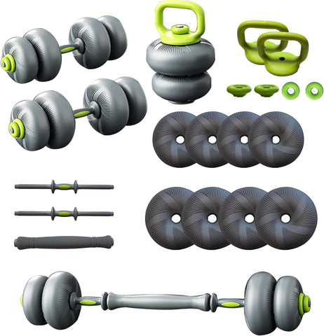 Xelvre Soft & adjustable dumbbell set 20kg, 5-in-1 strength station with barbell, dumbbell, kettlebell function, floor-protecting for home gym, fitness strength training, compact workout set for home