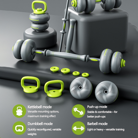 Xelvre Soft & adjustable dumbbell set 20kg, 5-in-1 strength station with barbell, dumbbell, kettlebell function, floor-protecting for home gym, fitness strength training, compact workout set for home