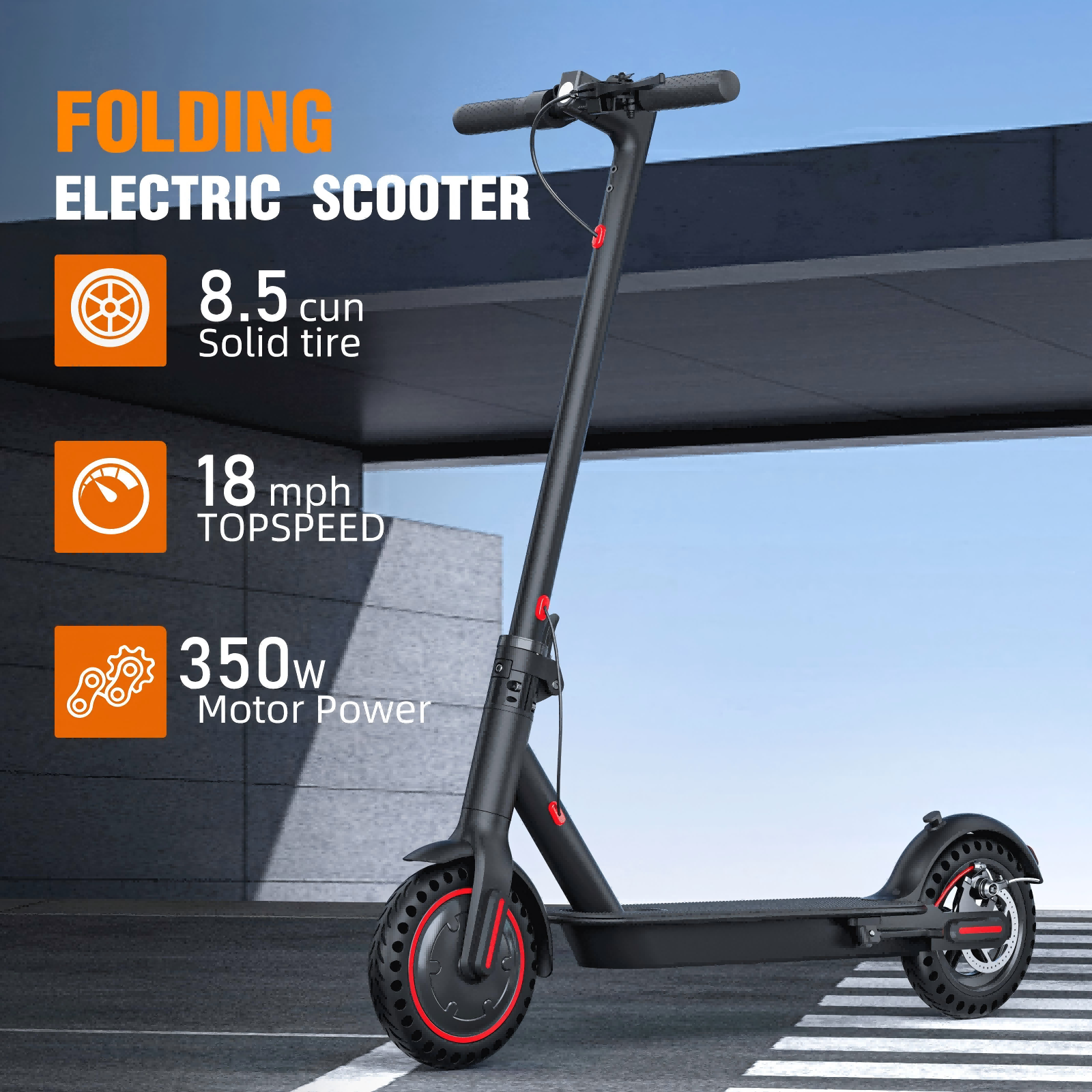 Electric scooter – 350W / 500W motor, 8.5-inch / 10-inch solid tires
