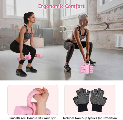 Xelvre Adjustable Kettlebell & Dumbbell Set for Women – 2-in-1 Pink Weights (1–5 kg) | Home Fitness Equipment