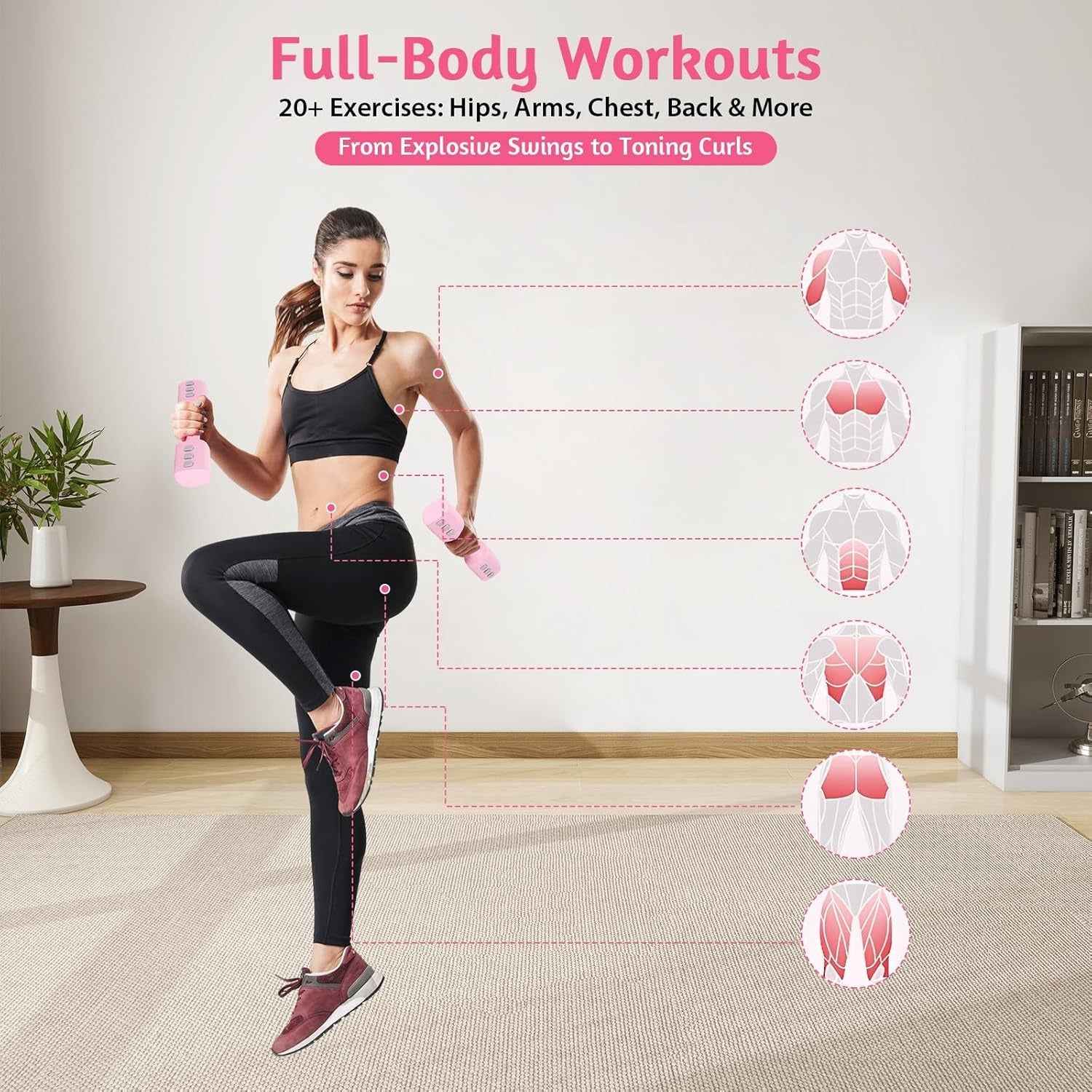 Xelvre Adjustable Kettlebell & Dumbbell Set for Women – 2-in-1 Pink Weights (1–5 kg) | Home Fitness Equipment