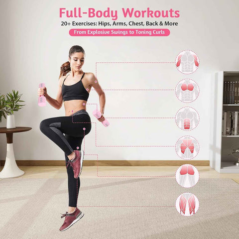 Xelvre Adjustable Kettlebell & Dumbbell Set for Women – 2-in-1 Pink Weights (1–5 kg) | Home Fitness Equipment